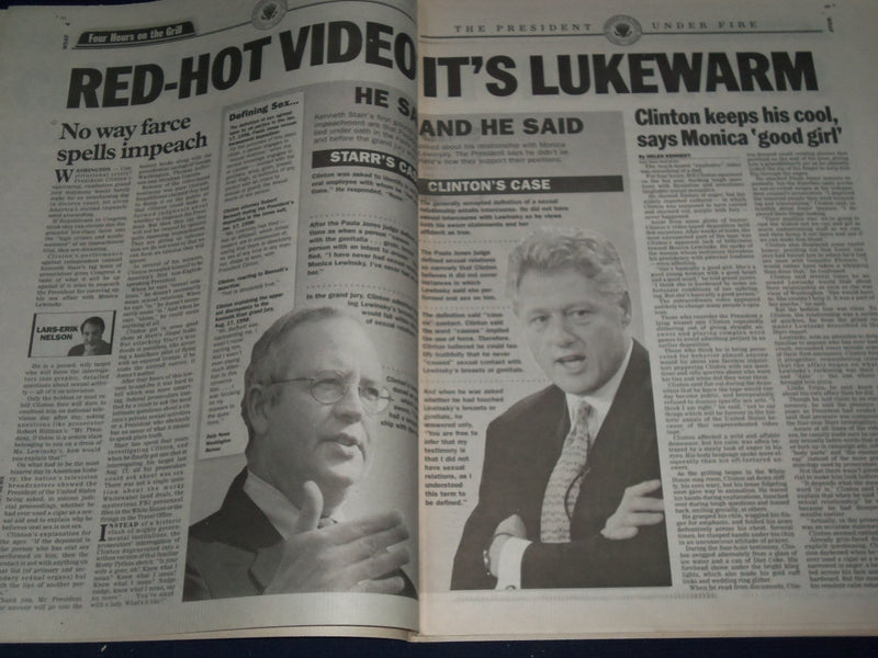 1998 SEPT 22 NEW YORK DAILY NEWS - NO SMOKING GUN BILL CLINTON VIDEO - NP 1713