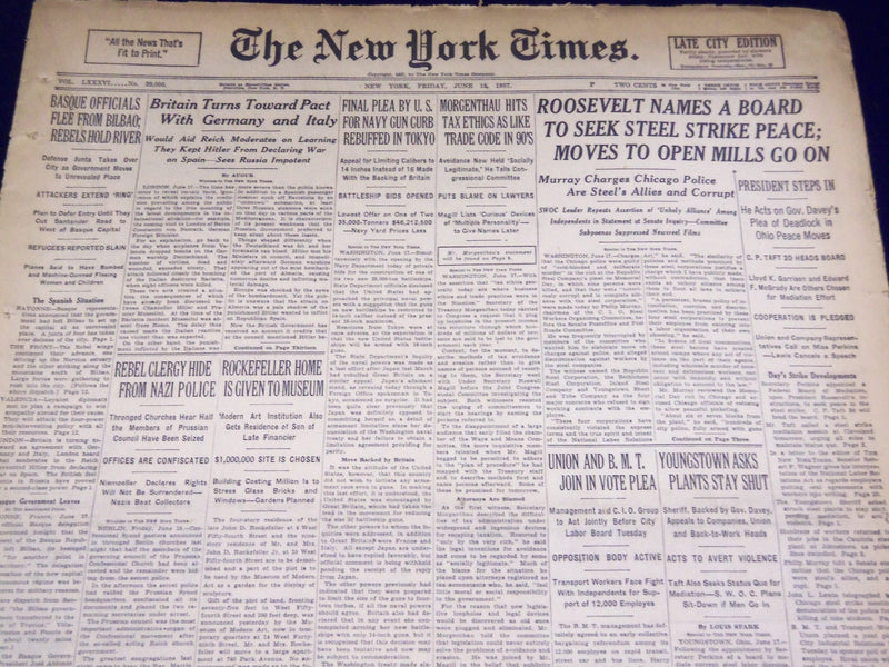 1937 JUNE 18 NEW YORK TIMES - BOARD SEEKS STEEL PEACE - NT 3100