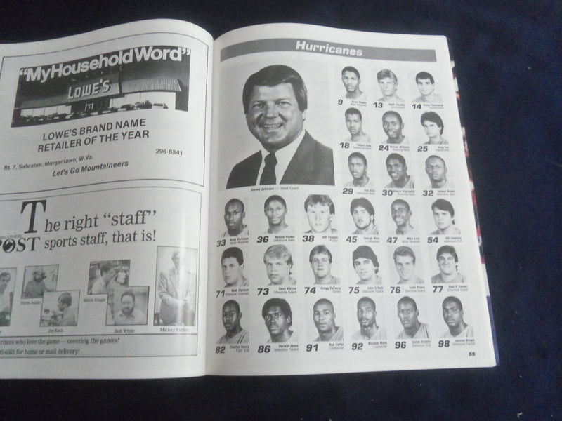 1986 OCTOBER 11 FOOTBALL PROGRAM - WEST VIRGINIA UNIV VS MIAMI UNIV - SP 4686S