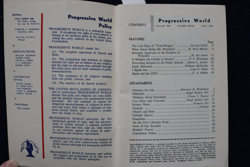 1956 PROGRESSIVE WORLD - THE THINKER'S MAGAZINE SOFTCOVER - LOT OF 2 - K 1466
