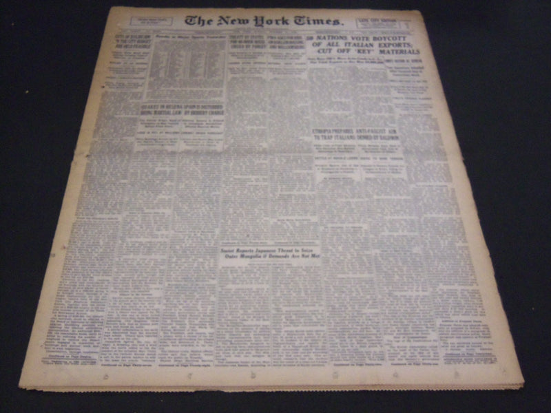 1935 OCT 20 NEW YORK TIMES - 50 NATIONS VOTE BOYCOTT OF ITALIAN EXPORTS- NT 4899