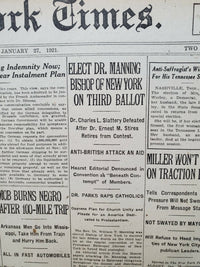 1921 JANUARY 27 NEW YORK TIMES - DR. MANNING ELECTED BISHOP OF NEW YORK- NT 8100