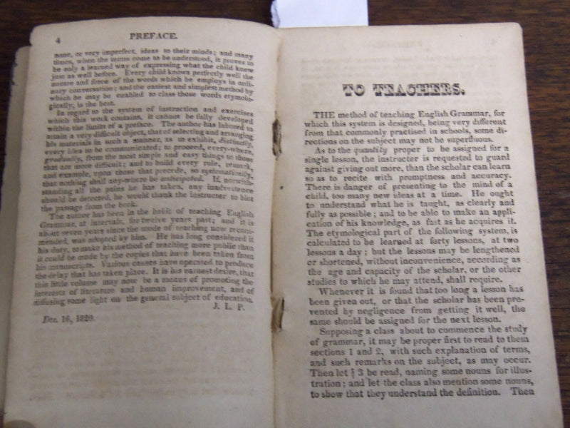 1824 A SYSTEMATIC INTRODUCTION TO ENGLISH GRAMMAR BOOK BY JOHN PARKHURST- K 1285