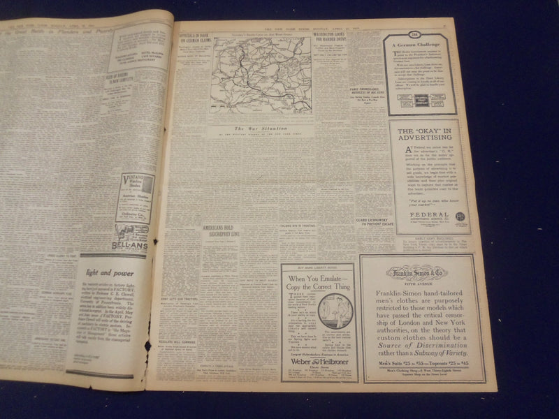 1918 APRIL 22 NEW YORK TIMES- FRENCH AND AMERICANS REGAIN LOST TRENCHES- NT 8220