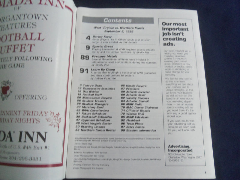 1986 SEP 6 FOOTBALL PROGRAM - WEST VIRGINIA UNIV VS NO. ILLINOIS UNIV - SP 4686Q