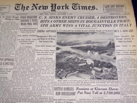 1943 NOV 5 NEW YORK TIMES - U. S. SINKS ENEMY CRUISER 4 DESTROYERS - NT 964
