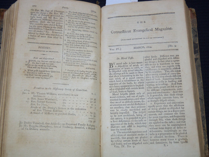 1803-1804 THE CONNECTICUT EVANGELICAL MAGAZINE BOUND VOLUME NO. 4 - KD 7816
