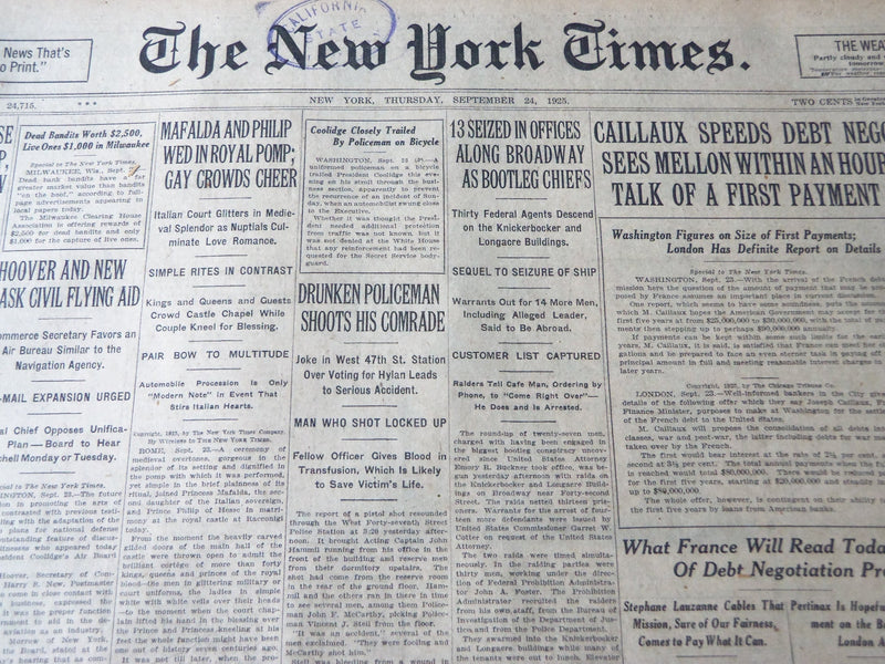 1925 SEPTEMBER 24 NEW YORK TIMES - 13 SEIZED AS BOOTLEG CHIEFS - NT 7206
