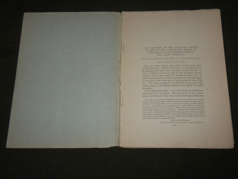 1905 ANATOMY OF EYES AND NEURAL GLANDS BOOK BY METCALF - J 7125