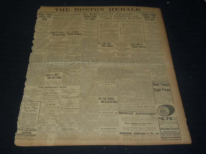 1906 OCT 31 THE BOSTON HERALD SCIENTIST MANAGERS LET REPORTERS MRS. EDDY - BH 90