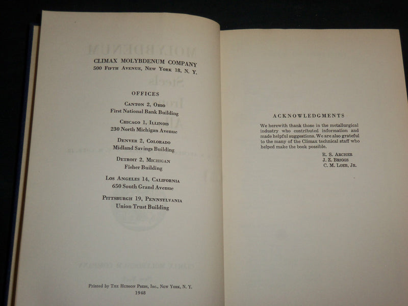 1948 MOLYBDENUM STEELS IRONS ALLOYS HARDCOVER BOOK - KD 6957