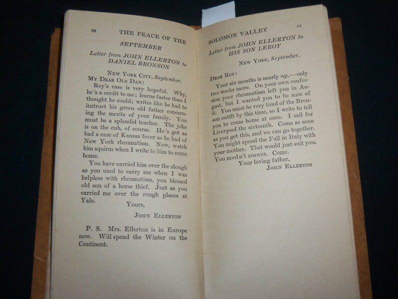 1925 THE PEACE OF THE SOLOMON VALLEY BOOK BY MARGARET HILL MCCARTER - J 6585