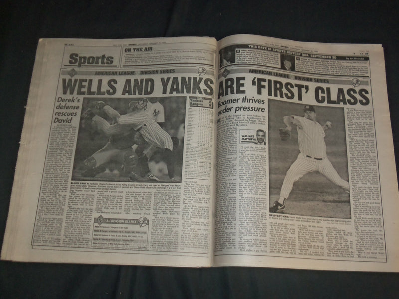 1997 SEPTEMBER 30 NEW YORK POST NEWSPAPER - DAVID WELLS - YANKEES - NP 4108