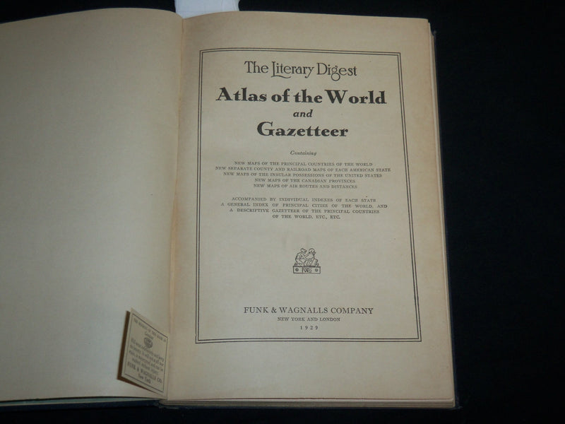 1929 LITERARY DIGEST ATLAS OF THE WORLD HARDCOVER BOOK - KD 6606