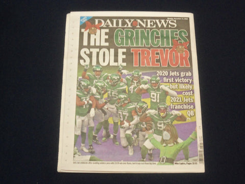 2020 DECEMBER 21 NEW YORK DAILY NEWS NEWSPAPER-N.Y. JETS GET FIRST WIN OF SEASON