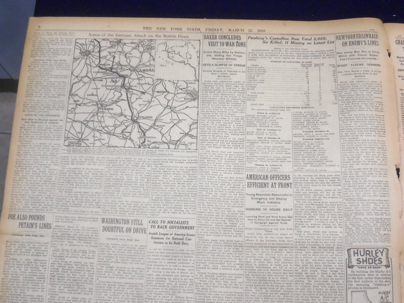 1918 MARCH 22 NEW YORK TIMES - GERMANS OPEN DRIVE AGAINST BRITISH - NT 8163