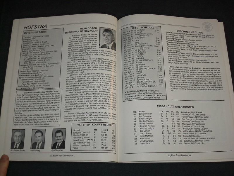 1990-1991 EAST COAST CONFERENCE BASKETBALL MEDIA GUIDE - J 3868