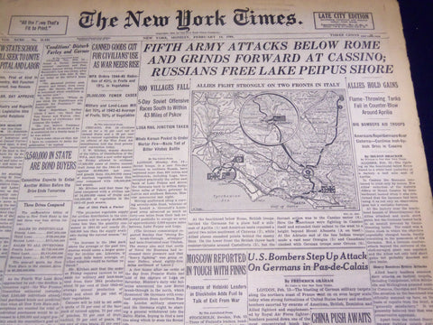 1944 FEBRUARY 14 NEW YORK TIMES - FIFTH ARMY ATTACKS BELOW ROME - NT 3732