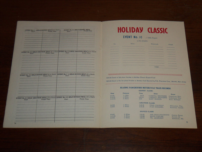 1964 MOTOR CYCLE RACES HOLIDAY CLASSIC PROGRAM - READING FAIRGROUNDS - K 1110