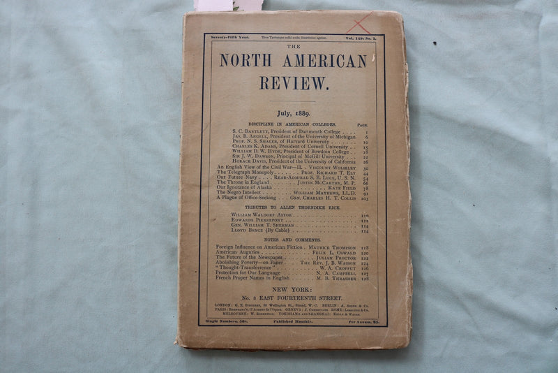 1889 THE NORTH AMERICAN REVIEW SOFTCOVER BOOK - THE NEGRO INTELLECT - K 3295