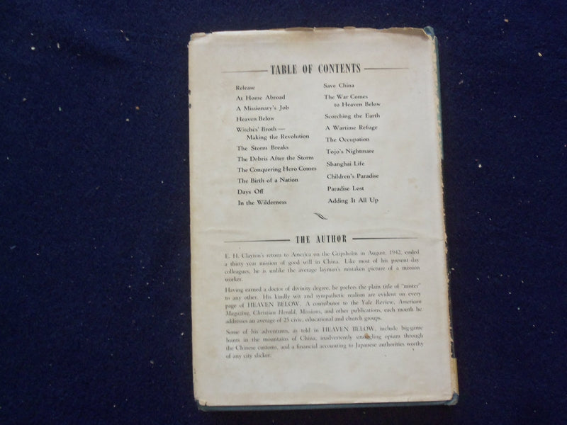 1944 HEAVEN BELOW HARDCOVER BOOK BY E. H. CLAYTON - KD 8627