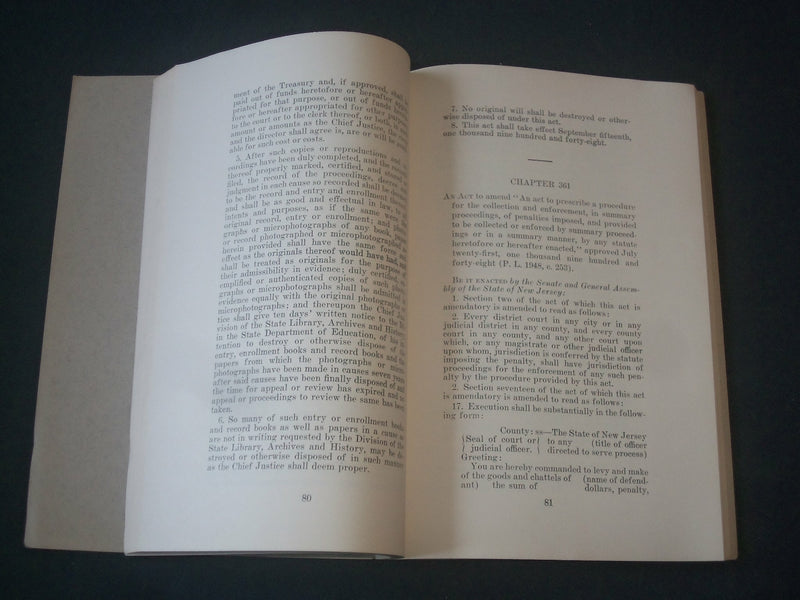 1948 STATE OF NEW JERSEY STATUTES SOFTCOVER BOOK - ARTICLE VI, JUDICIAL - J 3920