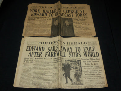 1936 DECEMBER 11-12 BOSTON HERALD NEWSPAPER LOT OF 2 - GEORGE VI - NP 4251M