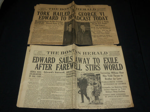 1936 DECEMBER 11-12 BOSTON HERALD NEWSPAPER LOT OF 2 - GEORGE VI - NP 4251M