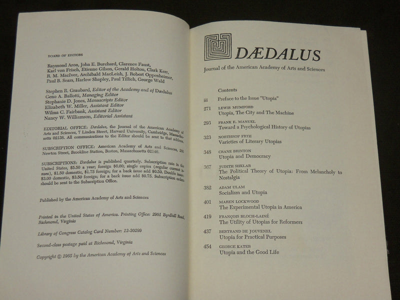 1961-1968 DAEDALUS QUARTERLY MAGAZINE LOT OF 10 ISSUES - WR 61