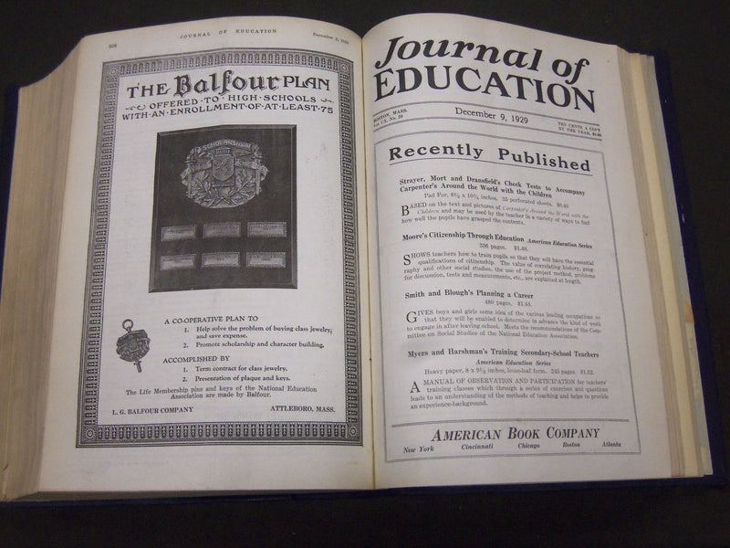 1929 JANUARY-DECEMBER JOURNAL OF EDUCATION BOUND VOLUME - COMPLETE YEAR - R 892