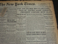 1920 JUNE 20 NEW YORK TIMES - COX AND PALMER CLAIM GAINS - NT 6761