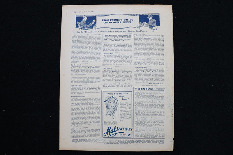 1932 APRIL 9 PICTURE SHOW MAGAZINE - GRETA GARBO & CLARK GABLE COVER - E 25358