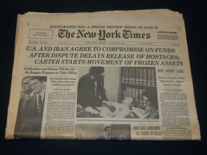 1981 JANUARY 20 NEW YORK TIMES NEWSPAPER - REAGAN INAUGURATION DAY - NP 4921
