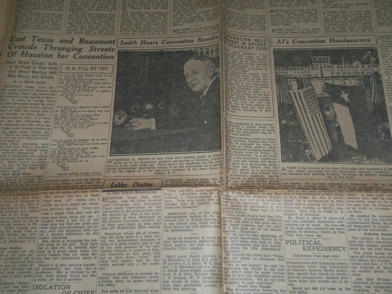 1928 JUNE 29 BEAUMONT ENTERPRISE NEWSPAPER - ALFRED E. SMITH 1ST BALLOT- NP 972F