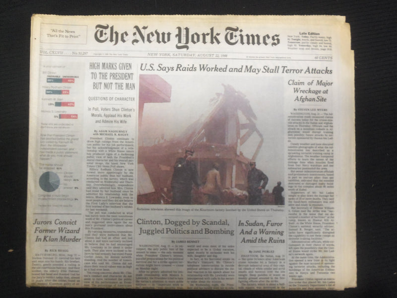 1998 AUG 22 NEW YORK TIMES NEWSPAPER - RAIDS WORKED, STALL TERROR - NP 7060