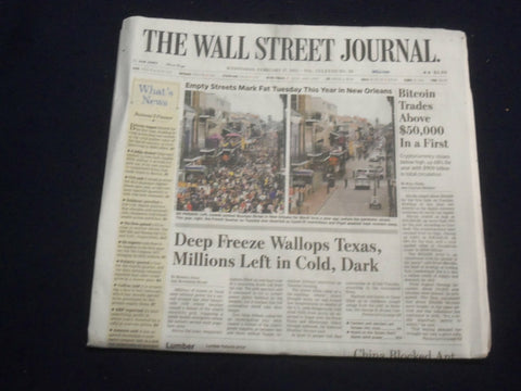 2021 FEBRUARY 17 THE WALL STREET JOURNAL -DEEP FREEZE WALLOPS TEXAS, COLD & DARK