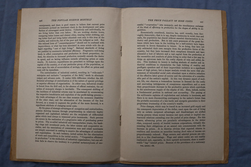 1912 THE PRICE FALLACY OF HIGH COSTS BY RALPH H. HESS - SOFTCOVER BOOK - K 3220