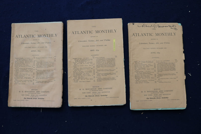 1874 THE ATLANTIC MONTHLY MAGAZINE - LOT OF 10 - O 3406