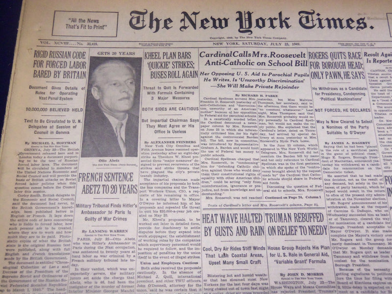 1949 JULY 23 NEW YORK TIMES - OTTO ABETZ GETS 20 YEARS - NT 3659