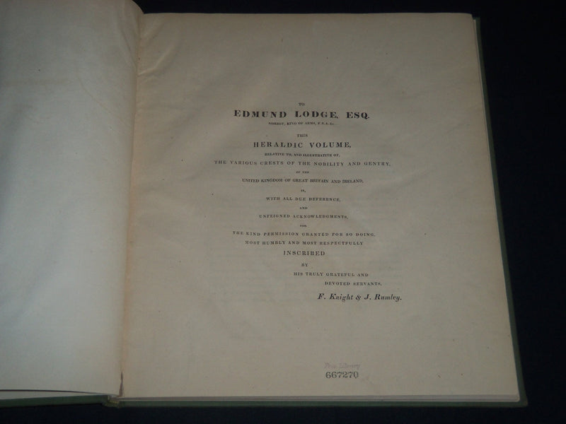 1827 KNIGHT & RUMLEY'S CRESTS OF THE NOBILITY & GENTRY - 29 PLATES - Z 25