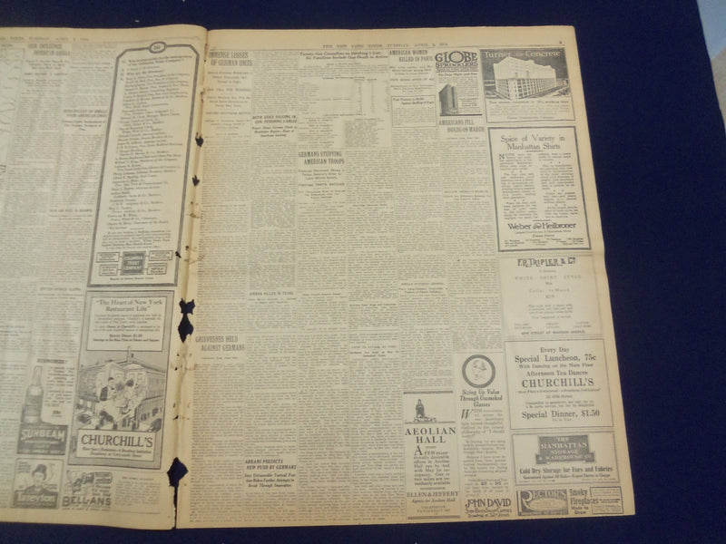 1918 APRIL 2 NEW YORK TIMES - GERMANS MASSING TROOPS NEAR ALBERT - NT 8199