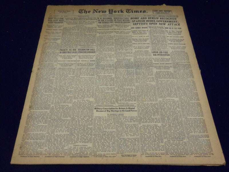 1936 NOV 19 NEW YORK TIMES - ROME & BERLIN RECOGNIZE SPANISH REBEL - NT 2083