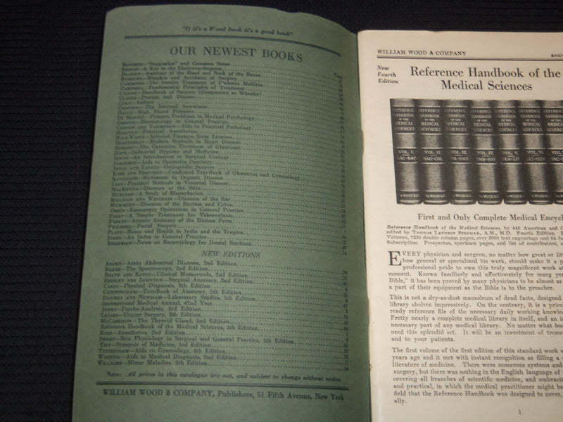 1924 WILLIAM WOOD AND COMPANY MEDICAL PUBLICATIONS CATALOG - J 7556