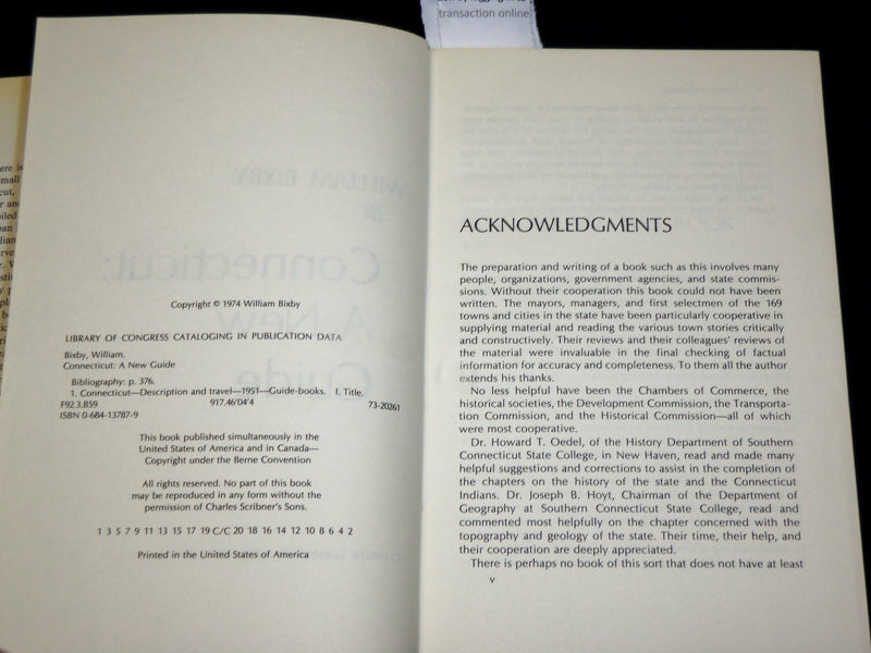 1974 CONNECTICUT A NEW GUIDE HARDCOVER BOOK BY WILLIAM BIXBY - KD 6386