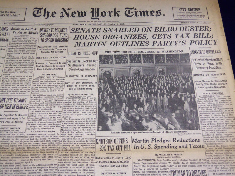 1947 JANUARY 4 NEW YORK TIMES - SENATE SNARLED ON BILBO - NT 2766