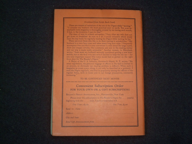 1929 NOVEMBER THE READER'S DIGEST SOFTCOVER BOOK - NUMBER 91 - J 9935