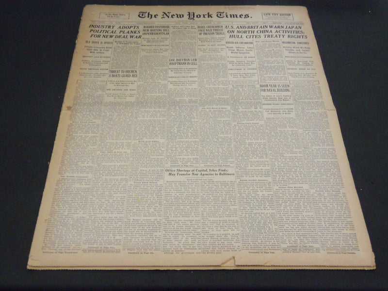 1935 DECEMBER 6 NEW YORK TIMES - GOV. HOFFMAN SAW HAUPTMANN IN CELL - NT 4850