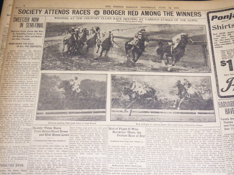 1910 JUNE 16 THE BOSTON HERALD - BIRD OF FLIGHT II WINS BROOKLINE CHASE - BH 352