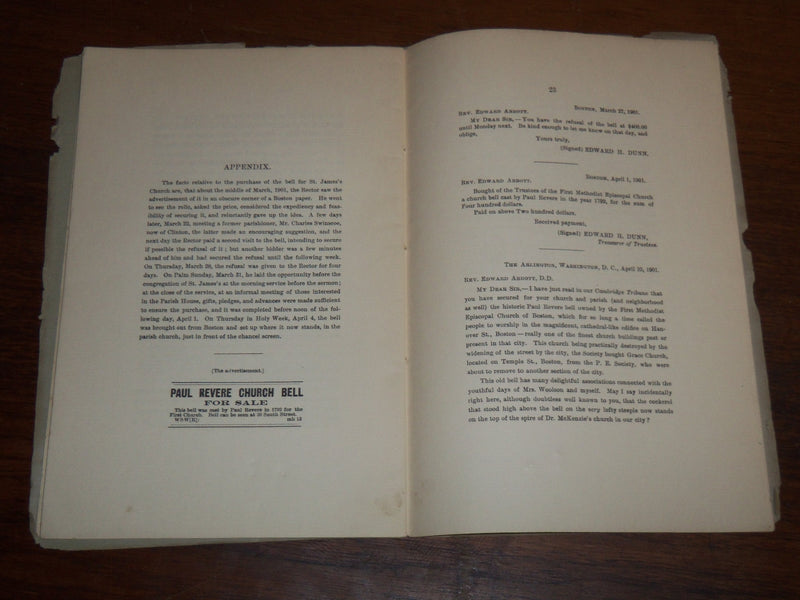 1901 THE PAUL REVERE BELL SOFTCOVER BOOK - CAMBRIDGE MASSACHUSETTS - K 1209