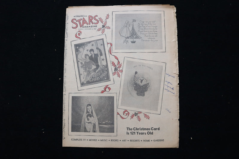 1964 DECEMBER 6 STARS MAGAZINE - 121 YEAR OLD CHRISTMAS CARD COVER - E 25719